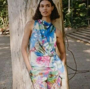 Zara Blue and Pink Floral Top